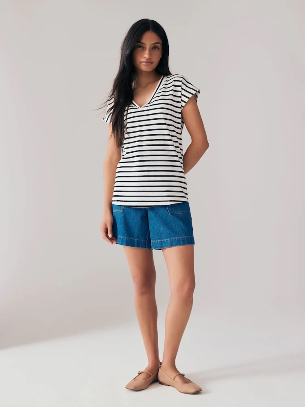 Vineyard Vines Linen Striped V Neck Short Sleeve Tee
